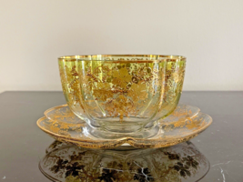 Antique French Gold Etched Leaves Clear Crystal Bowl and Under Plate - £232.93 GBP