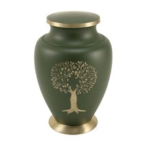 Adult 200 Cubic Inch Brass Green Tree Of Life Funeral Cremation Urn for Ashes - $378.00