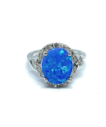 ADIRFINE 925 Sterling Silver Oval Opal CZ Ring - £44.83 GBP