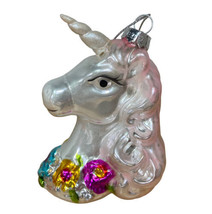 Silver Tree Hand Blown  Glass Unicorn Christmas Ornament White 3.75 In - £9.88 GBP