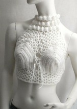 halter crop top Handmade beach summer colorful boho crochet knit - £30.36 GBP