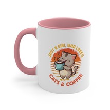 cats and coffee animal lovers Accent Coffee Mug, 11oz gift stocking stuffer - £14.70 GBP