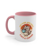 cats and coffee animal lovers Accent Coffee Mug, 11oz gift stocking stuffer - £14.68 GBP