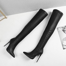 Black Leather Thigh High Boots New Fashion High Quality Women Shoes Sexy Thin He - £82.26 GBP
