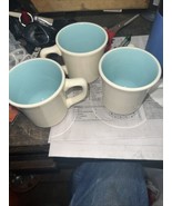 Vintage Lot Of 3 Taylor Made Mugs White &amp; Turquoise/Aqua 1950’s USA - $17.99