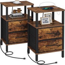 Tutotak End Table With Charging Station, Side Table With 2 Usb, Brown Tb... - $85.99