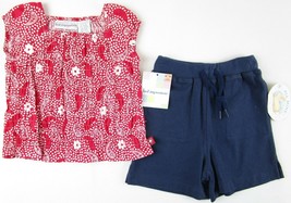 NWT Girls First Impressions Red Paisley Top &amp; All Mine Navy Shorts Outfit, 6-9M - £8.61 GBP