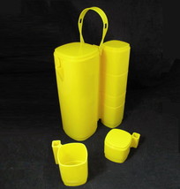 Vintage Yellow Picnic Pitcher with Stackable Cups Mexico 8 Mug Set Retro - £26.67 GBP