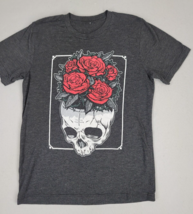 Skull &amp; Roses Shirt Adult Small Graphic Something on My Mind Gray Tee - £11.78 GBP