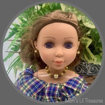 Light Yellow Beaded Doll Necklace Earring Set • 14 inch Fashion Doll Jew... - $9.80