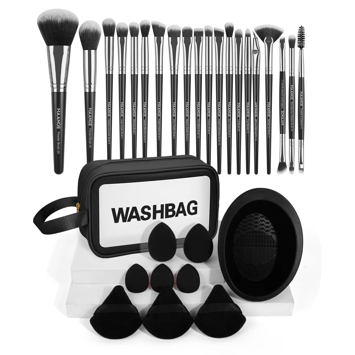 MAANGE 30PCS Makeup Tools Kit 20PCS Foundation Eyeshadow Brush with 8PCS Powder  - £18.67 GBP