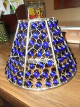 Cobalt Blue Glass Beaded Candle Shade Topper w Metal Topper Ring Replacement Pc - £11.46 GBP