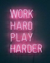 New Work Hard Play Harder Neon Sign Artwork Acrylic Light Office Gift 20&quot;x14&quot; - £198.45 GBP