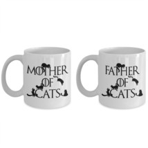 Mother of Cats Father of Cats Gift Game Thrones Fan Coffee Mug Set Ceramic White - £25.54 GBP