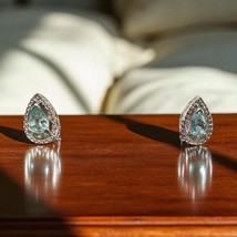 Light Blue Teardrop Faux Aquamarine Crystal Rhinestone Stud Earrings - $146.78 MXN