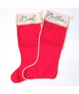 Vintage Felt Christmas Stocking Pair Dad Mother Gold Ric Rac Trim MCM Ho... - $32.64