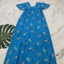 Hookano Womens Vintage 80s Hawaiian Maxi Dress Size 16 Blue Pink Calla Lily  - £35.16 GBP