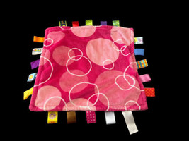 Taggies Pink Circle Dots Baby Security Blanket Rubber &amp; Satin Tags 14X14” - £11.81 GBP