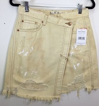 Free People Women&#39;s Faux-Wrap Distressed Denim Skirt - Butter Cream  Size 26 - £28.36 GBP