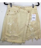Free People Women&#39;s Faux-Wrap Distressed Denim Skirt - Butter Cream  Siz... - €31,00 EUR