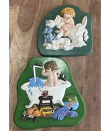 2 VINTAGE 1981 Crestomold INC Plaster WALL HANGING Child BATHROOM DECOR - $34.25