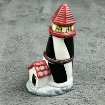 Lighthouse Porcelain Hinged Box PHB Black And White Stripes Red Roof Has Wear  - £6.86 GBP