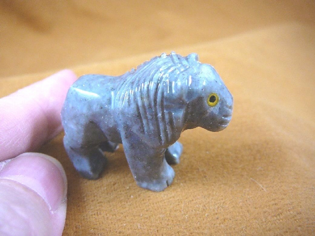 (Y-LIO-RO-17) Gray LION wild cat carving SOAPSTONE PERU FIGURINE I love ... - $8.59