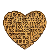 Vintage John 3:16 Scrolled 3D Wood Bible Verse Heart Shaped Wall Hanging... - $29.09