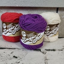 Vintage Lilys Sugar &#39;n Cream Yarn Lot Of 3 Skeins Purple Red Soft Ecru  - £11.86 GBP