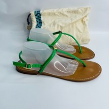 TORY BURCH EMMY FLAT SANDAL Green  Brown LEATHER GOLD &quot;T&quot; LOGO SZ US 10 ... - $98.99