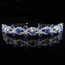 Princess Crown Headband Jewelry-Headpiece  Blue Crystal Gift Bridal Tiara Weddin - £6.08 GBP