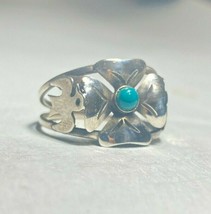 Turquoise ring flower bird Mexico 4 leaf clover sterling silver women si... - £51.25 GBP