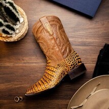 TUCSON Genuine Caiman Belly Skin Cowboy Boot from the Western CollectionMustard image 5