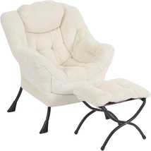 Lazy Chair With Ottoman, Modern Chair With Folding Footrest, Lounge, Plush Beige - £156.29 GBP