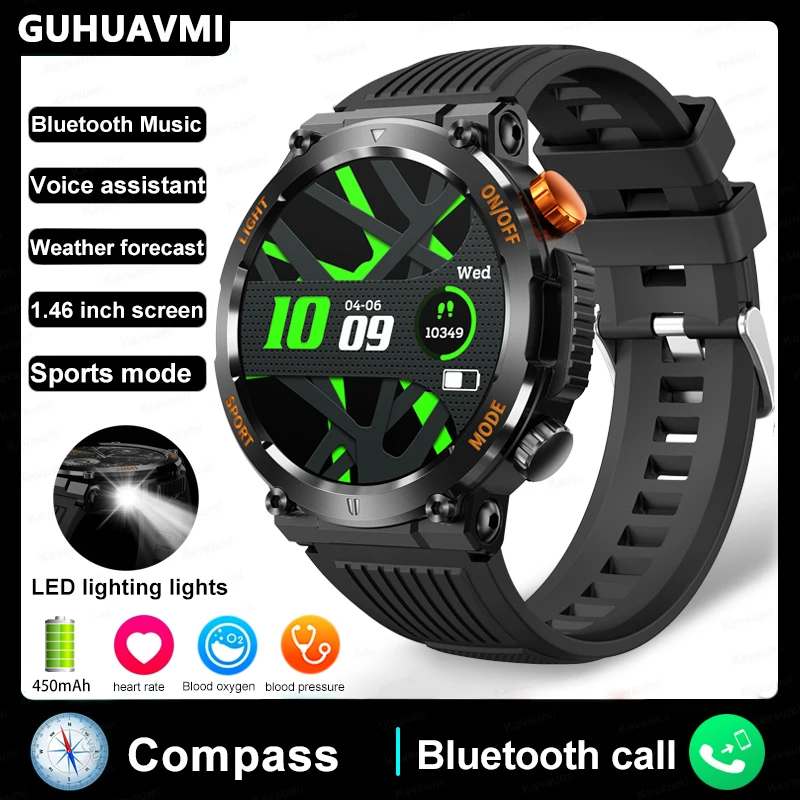 Smartwatch Men 450 mah Battery Fitness Tracker Compass Heart Rate IP67 - £54.15 GBP