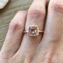 1.2ct Asscher Cut Peach Morganite Engagement Ring Bezel Set 14k Rose Gold Over - £72.50 GBP