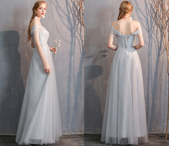 Dusty Blue Maxi Bridesmaid Dress Custom Plus Size Tulle Party Dress image 13