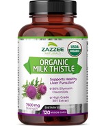 Zazzee USDA Organic Milk Thistle 30:1 Extract, 7500 mg Strength, 120 Vegan - $40.54