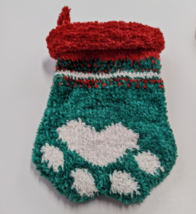 Pet Christmas Dog Paw Green Velvet Knit Stocking Tree Hanging 8&quot; - £9.83 GBP