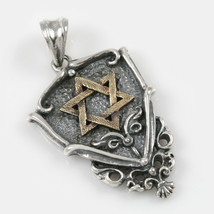 Shield w/Star of David Two Tone Bronze &amp; Sterling Silver Pendant GI™ Stamped - £118.43 GBP