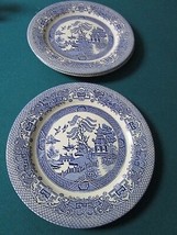 Vintage EIT English Ironstone Tableware 3 DINNER Plates England Blue Willow - £42.57 GBP