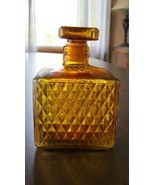 Vintage Square Honey Brown Cut Glass Decanter Jar with Stopper 3.5x5&quot; ~DD - $31.99