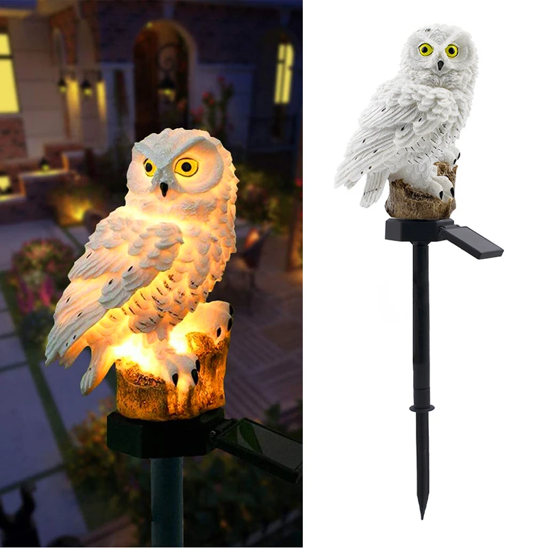 Solar Powered Resin Owl Led Light Outdoor Fairy Garden Lawn Lamp Ornament Waterp - £50.58 GBP