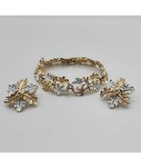 Sarah Coventry Gold &amp; Silver Tone Leaf Bracelet &amp; Clip On Earring Set - £22.92 GBP