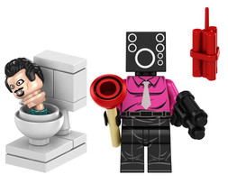 USA Minifigure Toy Audio Man pink Shirt Skibidi Toilet TV Show Cartoon - $7.67