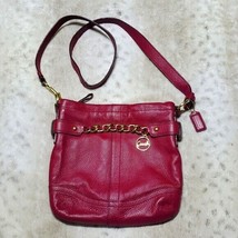 Coach Leather Chain Shoulder Crossbody Purse Dark Pink Medium Size - £59.65 GBP