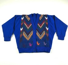 Vintage Aztec Sweater Mens L Royal Blue Handmade Embroidered Southwestern - £29.81 GBP
