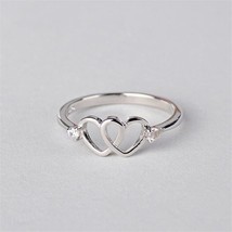 New Small Fresh Heart Shaped Creative Double Love Hollow 925 Sterling Silver Jew - £7.12 GBP