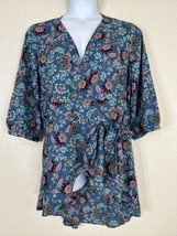 NWT Torrid Womens Plus Size 1 (1X) Blue Floral Hi-Lo Wrap Blouse 3/4 Sleeve - £23.09 GBP