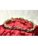 14K Yellow Gold Diamond Tennis Bracelet 13.79g Fine Jewelry 7&quot; Ruby Colo... - £782.21 GBP